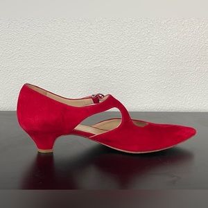 Red suede kitten heels